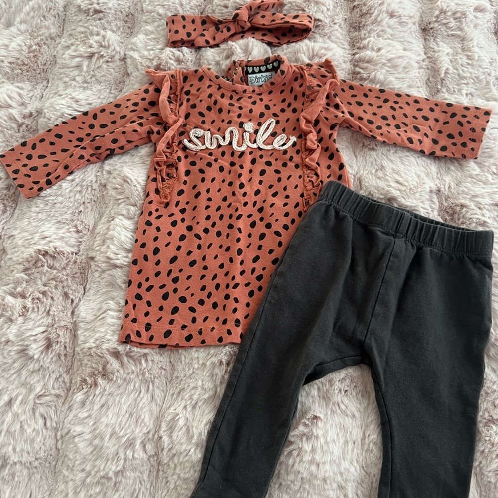 Kids Matching Set with Headband - Pink and Black